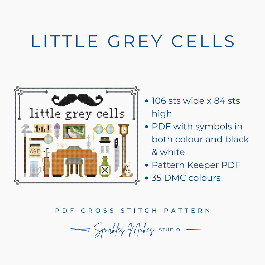 Little Grey Cells Hercule Poirot Agatha Christie Inspired Cross Stitch Pattern PDF Download