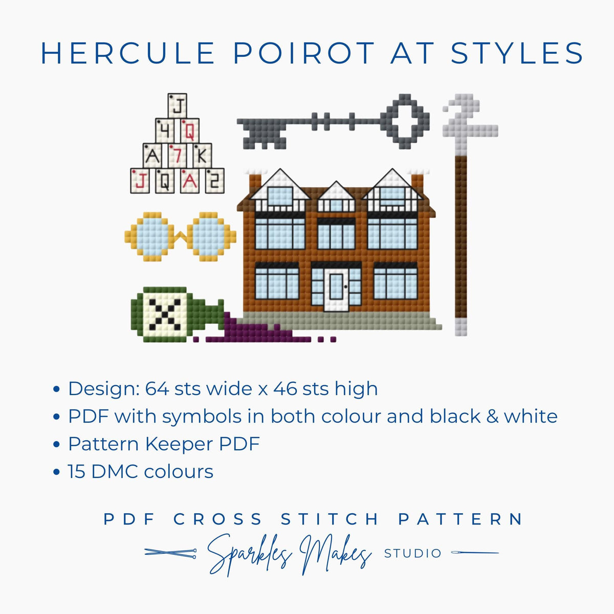 Hercule Poirot at Styles Agatha Christie Inspired Cross Stitch Pattern PDF Download