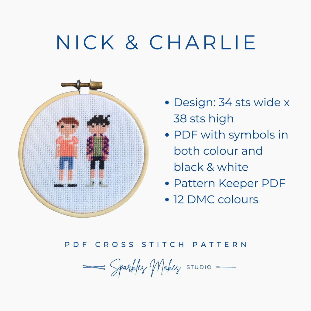 Nick & Charlie Heartstopper S1 Inspired Cross Stitch Pattern PDF Download