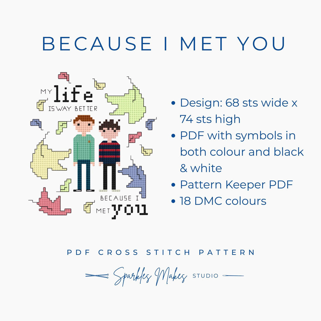 Because I Met You Nick & Charlie Heartstopper Inspired Cross Stitch Pattern PDF Download