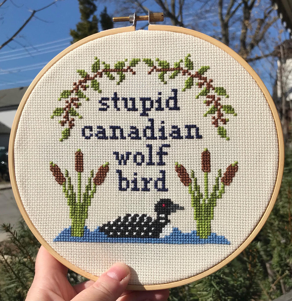Stupid Canadian Wolf Bird Heated Rivalry Inspired Quote Cross Stitch Pattern PDF Download