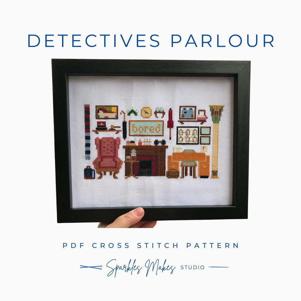 Detectives Parlour Murder Mystery Inspired Sampler Cross Stitch Pattern PDF Download
