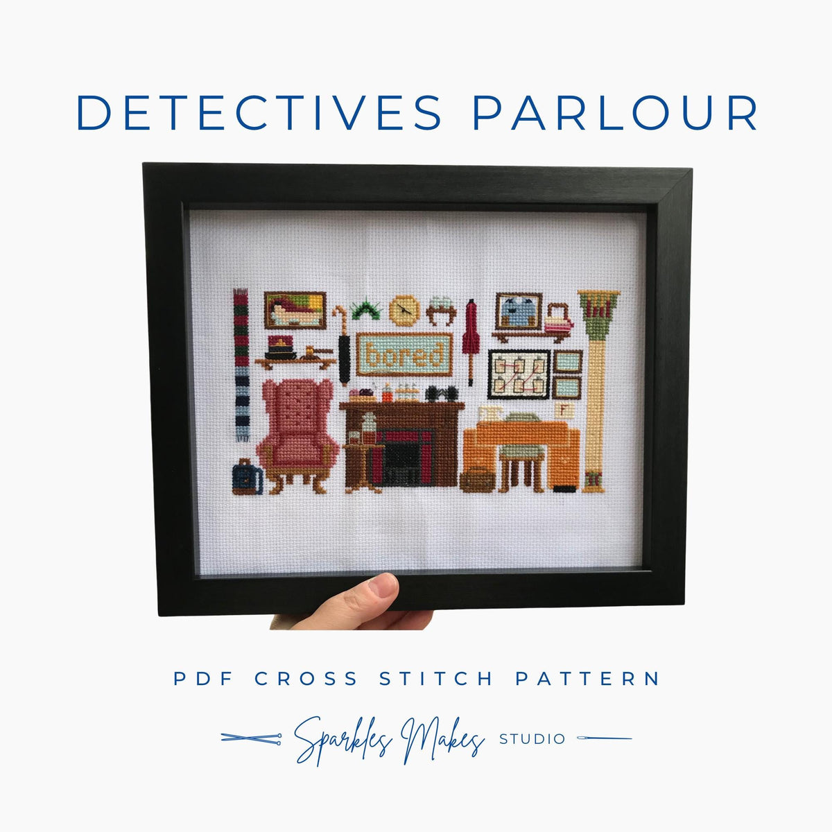 Detectives Parlour Murder Mystery Inspired Sampler Cross Stitch Pattern PDF Download