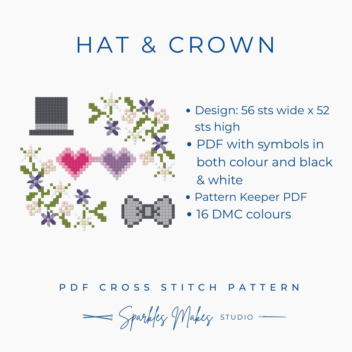 Hat & Flower Crown Hollanov Heated Rivalry Inspired Cross Stitch Pattern PDF Download