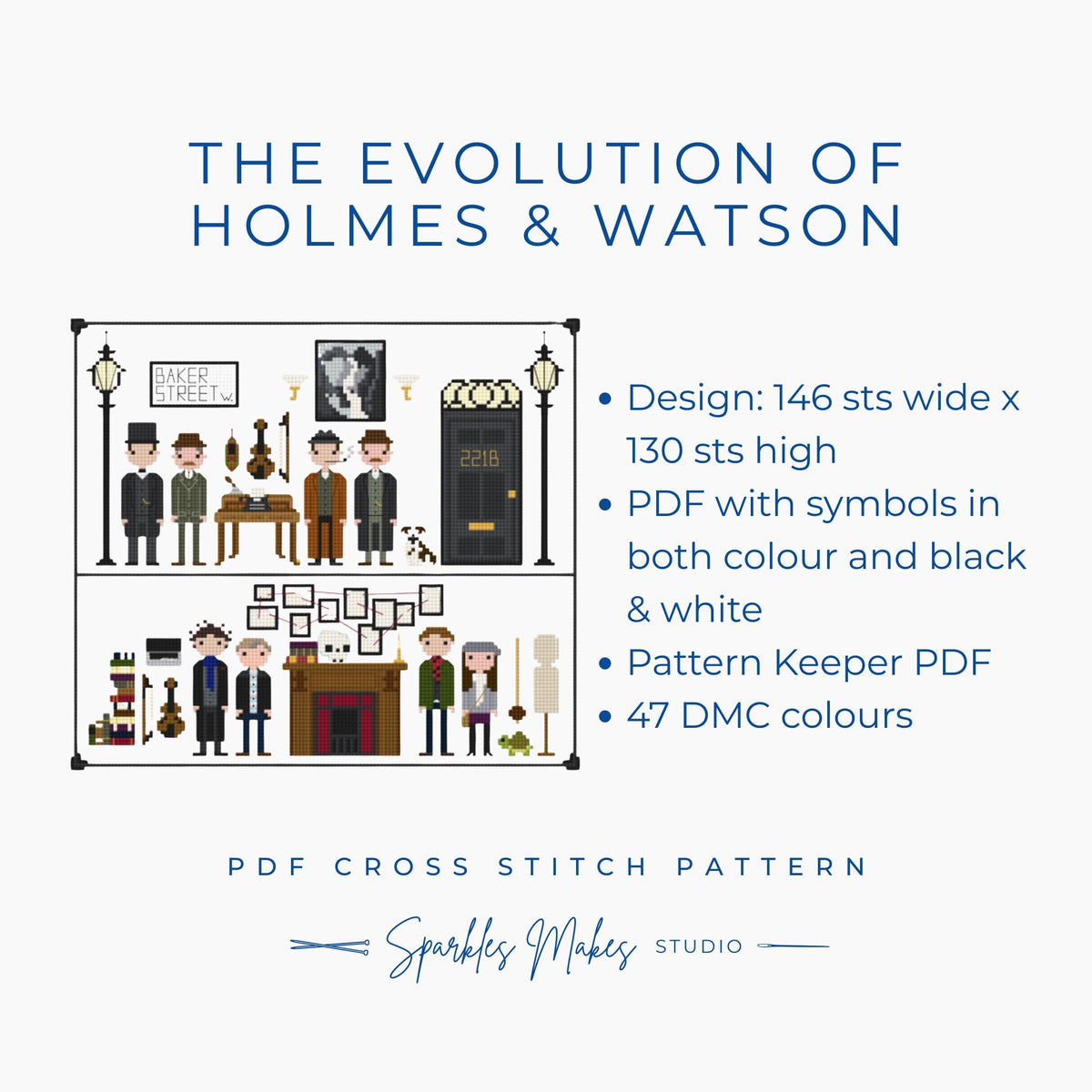 The Evolution of Holmes & Watson Sherlock Holmes Inspired Cross Stitch Pattern PDF Download