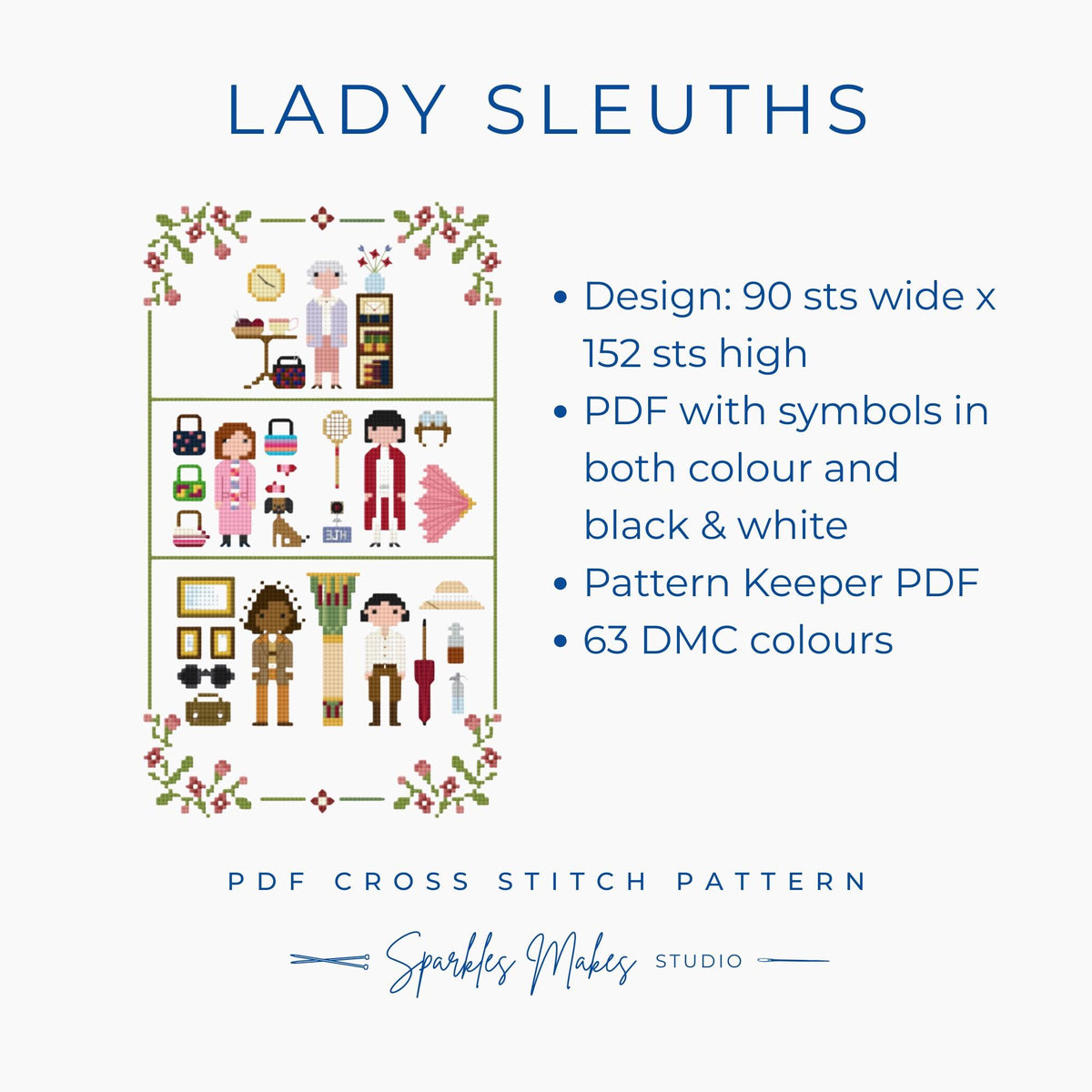 Lady Sleuths Murder Mystery Inspired Sampler Cross Stitch Pattern PDF Download