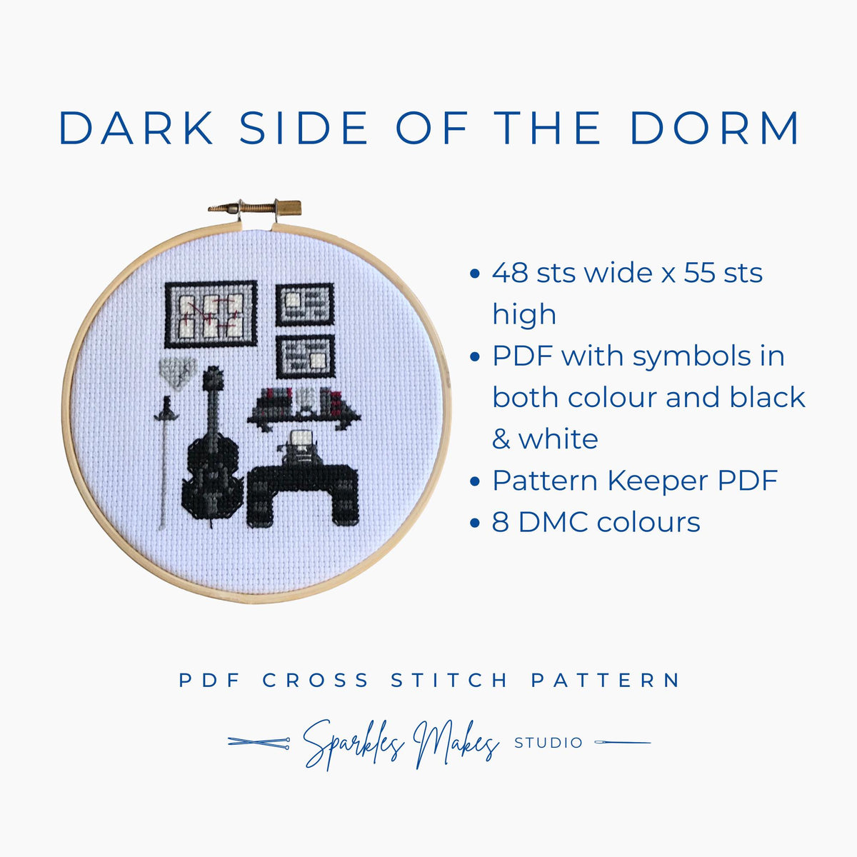 Dark Side of the Dorm Wednesday Inspired Cross Stitch Pattern PDF Download