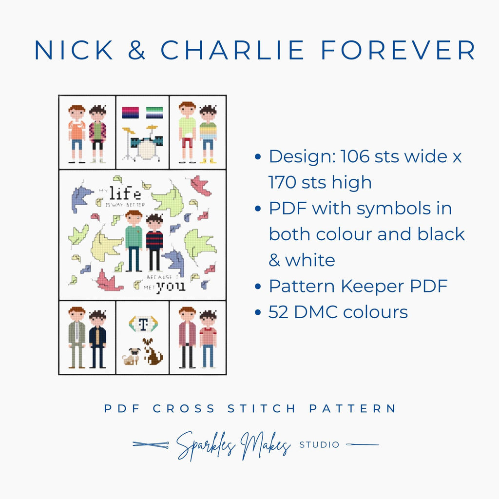 Nick & Charlie Forever Heartstopper Inspired Cross Stitch Pattern PDF Download