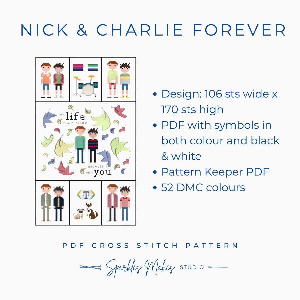 Nick & Charlie Forever Heartstopper Inspired Cross Stitch Pattern PDF Download