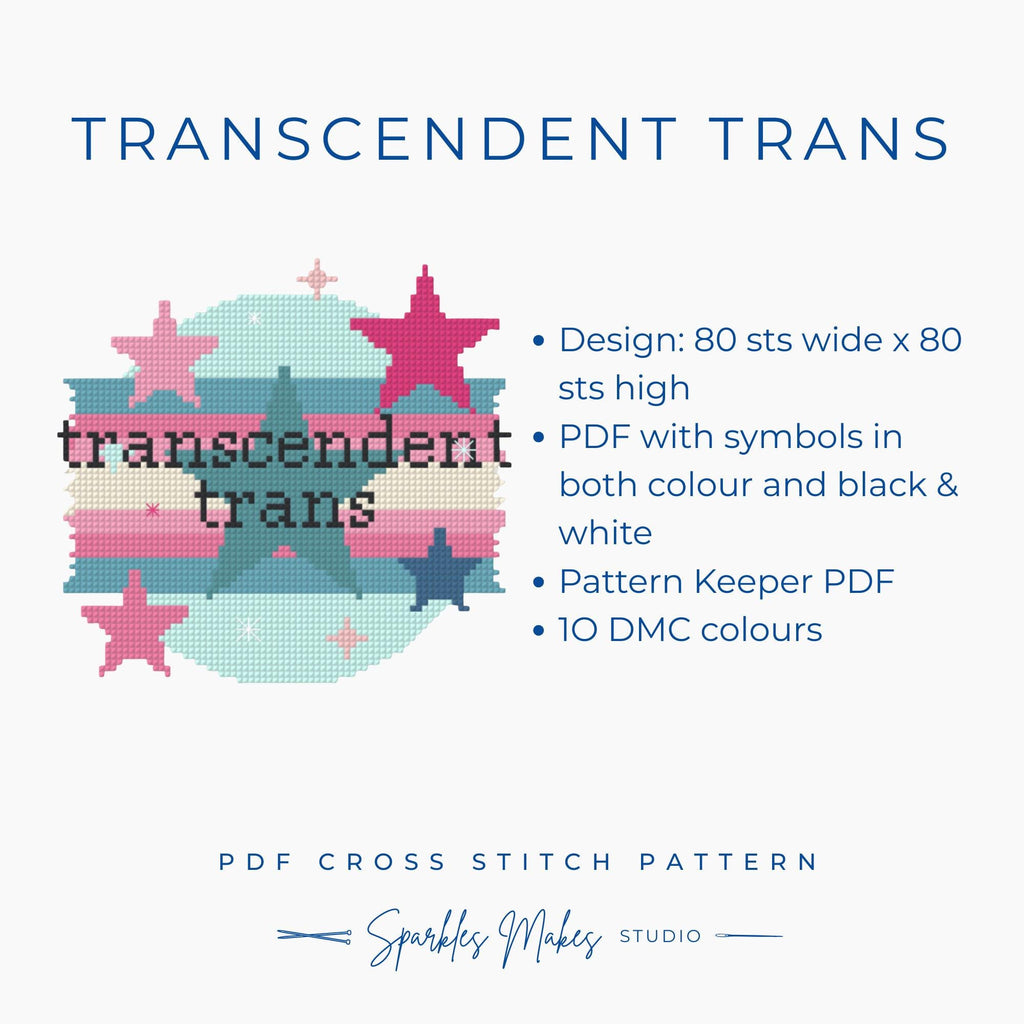 Transcendent Trans LGBTQ+ Transgender Pride Quote Cross Stitch Pattern PDF Download