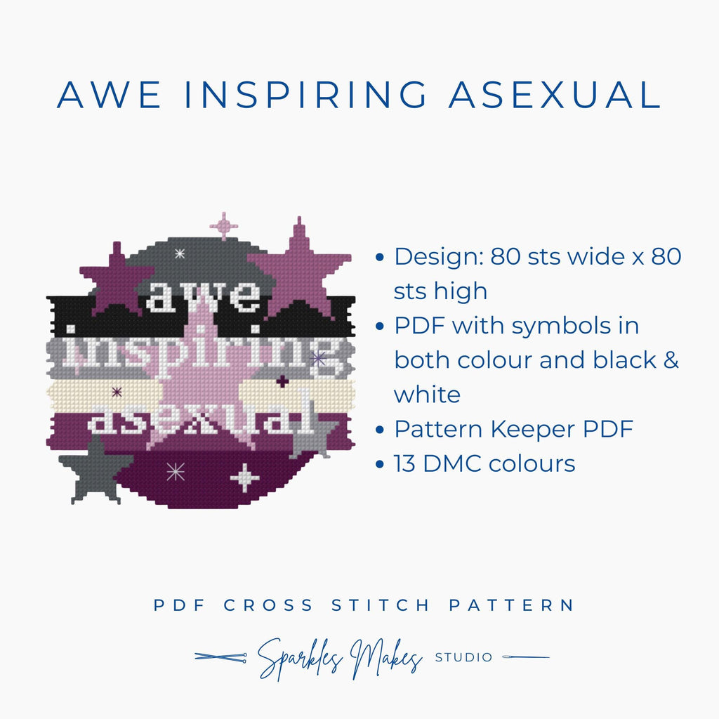 Awe-Inspiring Asexual LGBTQ+ Pride Quote Cross Stitch Pattern PDF Download