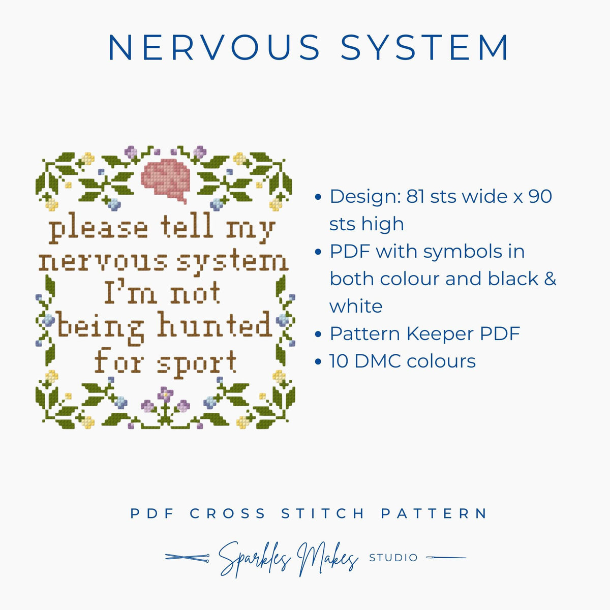 Nervous System Anxiety Quote Cross Stitch Pattern PDF Download