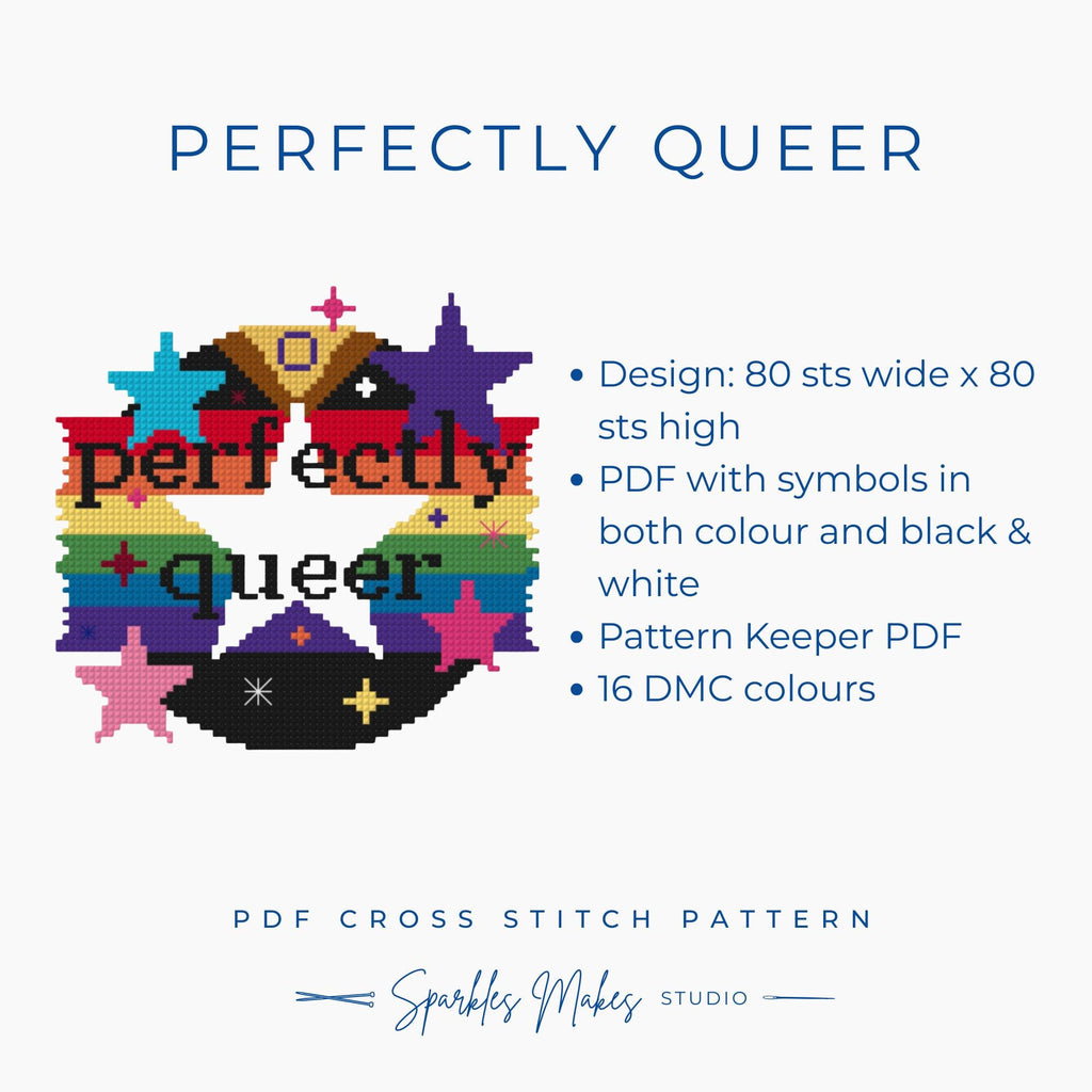 Perfectly Queer LGBTQ+ Pride Quote Cross Stitch Pattern PDF Download